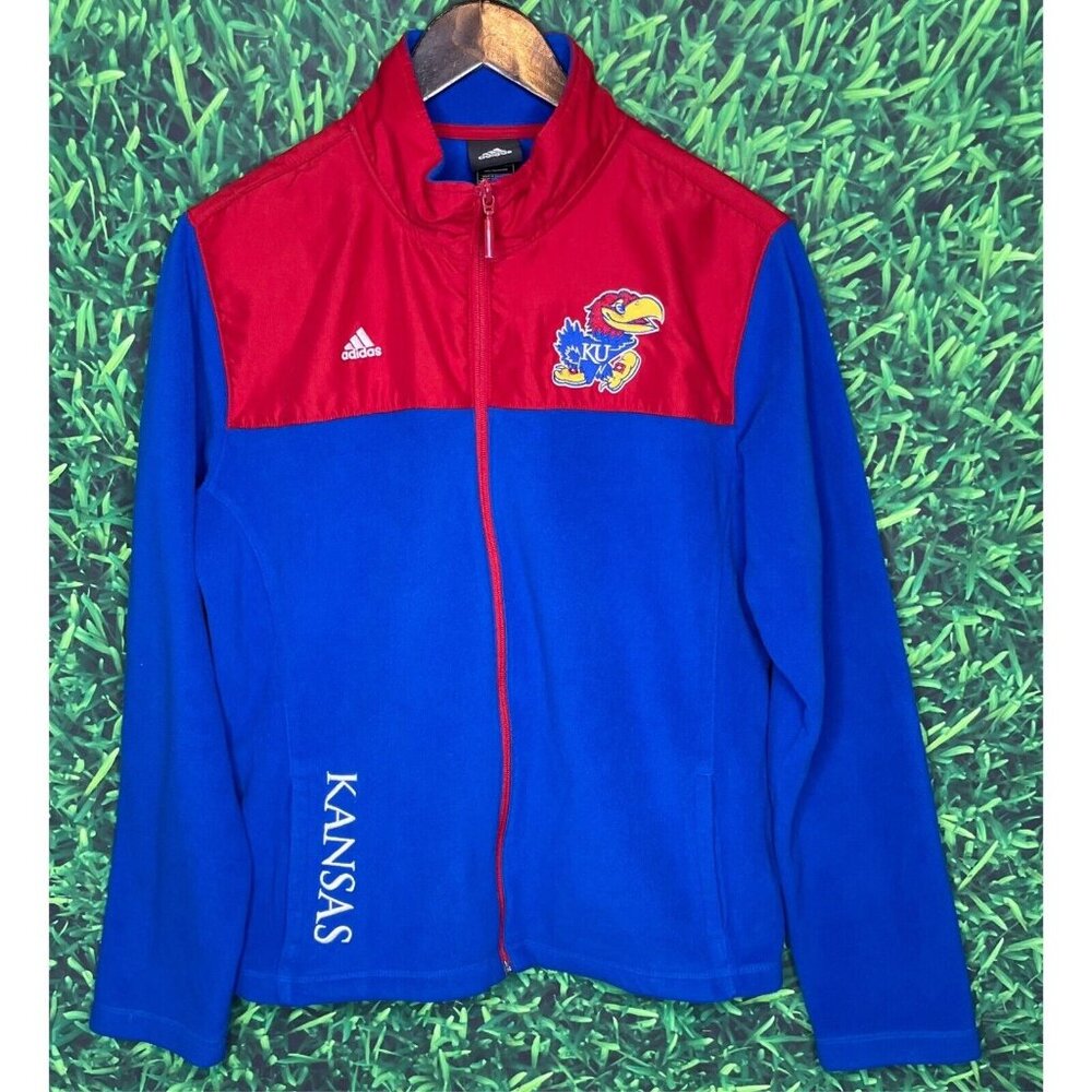 Kansas Jayhawks KU Adidas Women’s XL Blue Red Full Zip Fleece Jacket Rock Chalk